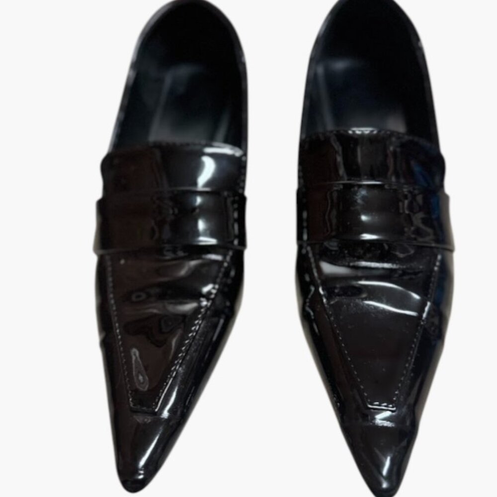 Black Patent Pointed Toe Kitten Heels Size 7 (EU 38) | Classic Dress Pumps